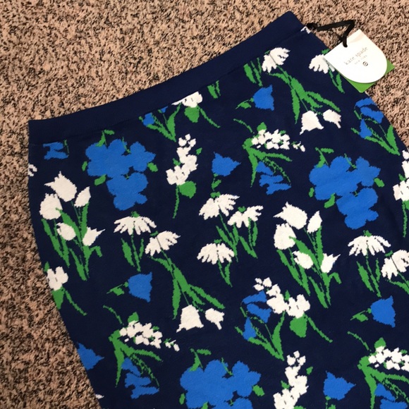 Kate Spade X Target Floral Blue Midi Skirt Pull On Soft Knit Stretch Sz L | NWT - Picture 4 of 8